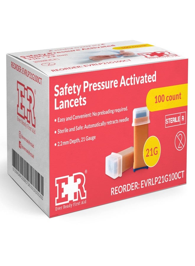 Ever Ready First Aid Safety Pressure Activated Lancets, Sterile Push Lancets – 2.2mm 21 Gauge for Blood Sugar Testing - 100 Count - Image 1